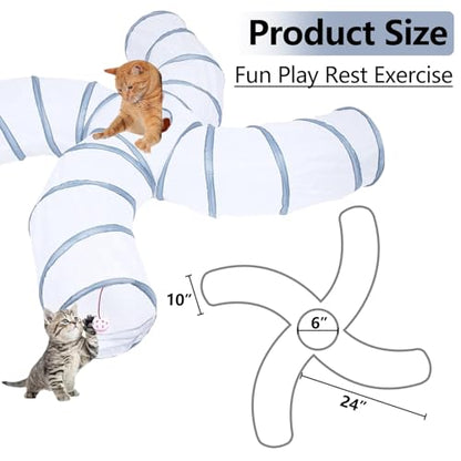 EGETOTA Cat Tunnel for Indoor Cats Large, with Play Ball S-Shape 4 Way Collapsible Interactive Peek Hole Pet Tube Toys, Puppy, Kitty, Kitten, Rabbit (S4 - White & Grey) - color: S4 - White & Grey