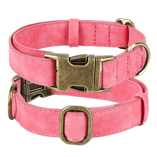 TDTOK Soft PU Leather Dog Collar, Classic Leather Collar for Small Medium Large Dogs with Quick Release Metal Buckle, Durable & Adjustable Fit 10-23" Neck - color: Pink, size: L