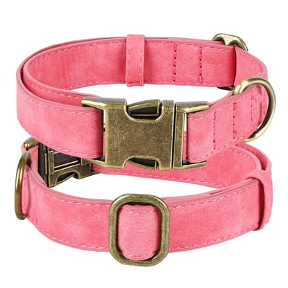 TDTOK Soft PU Leather Dog Collar, Classic Leather Collar for Small Medium Large Dogs with Quick Release Metal Buckle, Durable & Adjustable Fit 10-23" Neck - color: Pink, size: M