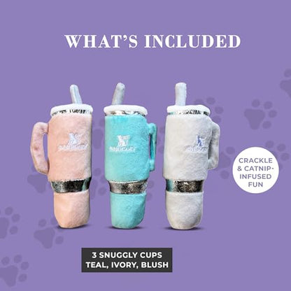 Haute Diggity Kitty Snuggly Cups Set, Plush Cat Toys Catnip Filled with Interactive Crackle Sound, Safe & Durable Toys for Cat & Kitten, 3 Pcs - style: Snuggly Cup Trio