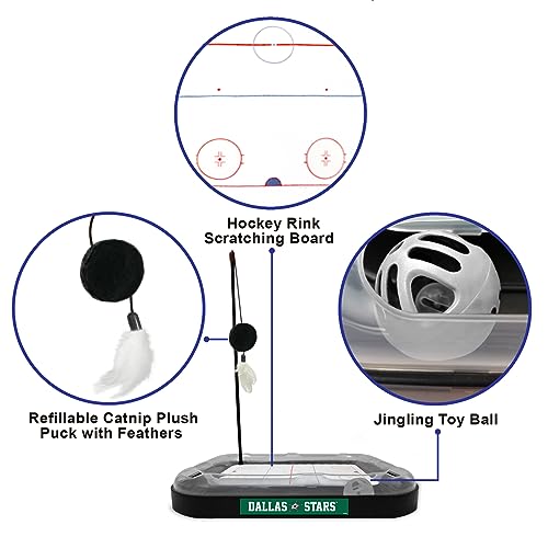 Pets First NHL Dallas Stars Hockey Field Scratching Cat Toy with Interactive Cat Ball Bell and Tracks - color: Dallas Stars