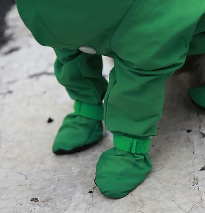 Dog Raincoat with Hood, Waterproof Full-Coverage Reflective Rain Jacket with Leash Quick-Drying Rain Poncho and Shoes for Small Medium Large Dogs,Green,L - color: Green-with Leash, size: L（Back Length 12''）