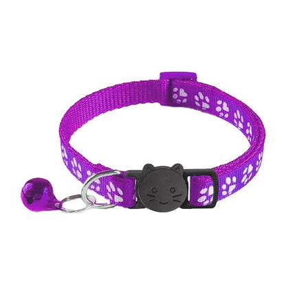 2 Pack Breakaway Cat Collars with Bells, Reflective Design and Claw Print Design, Safety Buckle Kitten Collars Adjustable from 7.5 to 12.5 Inches (Purple) - color: Purple