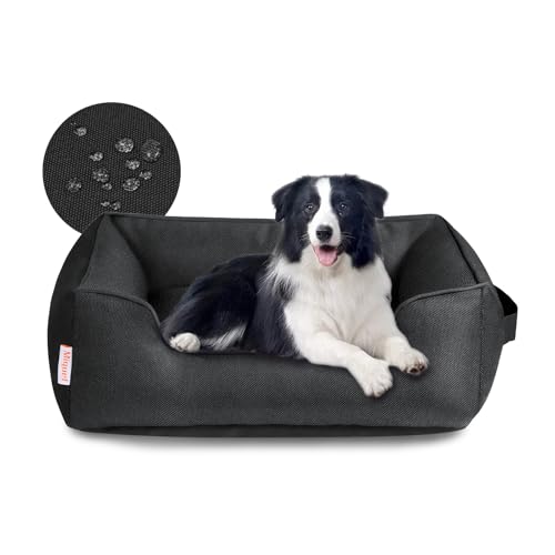 Miguel Waterproof Outdoor Dog Bed for Medium Small Dogs, Oxford Pet Bed Tough with Sides Easy Clean, All Weather Rectangle Puppy Bed with Removable Cover Bolster Bed Scratch Resistant, 35 inches - color: Black - Waterproof Oxford, size: XL (35" x 25" x 10
