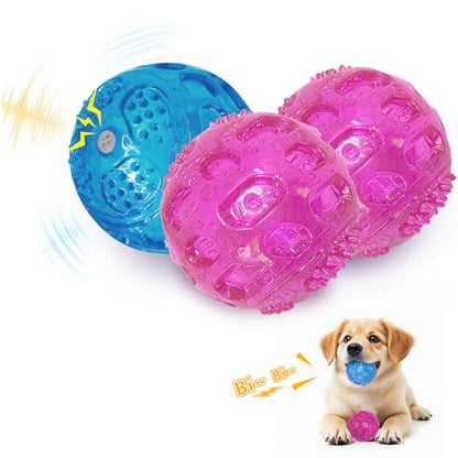 RICHIE Ultra Durable Squeaky Dog Balls 3 Inch for Large Medium Dogs, Tough Chew Toys for Aggressive Chewers, Floating Fetch Balls for Pool Play, Teeth Cleaning Dog Toys 3 Pack Red + Red + Blue - color: Red + Red + Blue