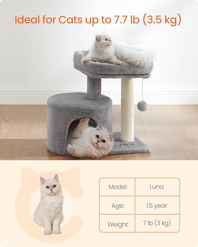 Feandrea Cat Tree, Small Cat Tower with Sisal Scratching Post, Plush Condo with Padded Perch, for Small Spaces, Kittens, Light Gray UPCT50W - color: Light Gray