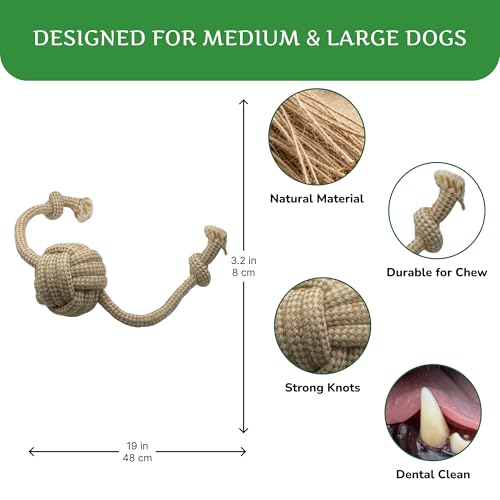 Natural Hemp Dog Rope Toy, Durable Chew and Tug Toy for Medium and Large Dogs, Biodegradable Dental Cleaning Pet Toy (Knots Ball) - size: Knots Ball