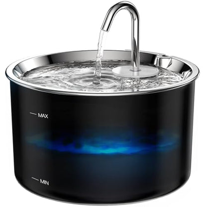 Vividorama Cat Water Fountain Stainless Steel Lid, Corded 3L/101oz Pet Water Fountain, Dog Waterer with Quiet Pump and 4-Layer Filtration for Cats and Dogs