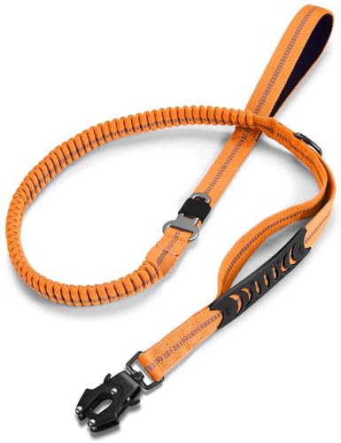 Heavy Duty Dog Leash, 4-6FT Shock Absorbing Dog Leashes with Traffic Handle and Comfortable Padded Handles, Advanced Easy Metal Clip, No Pull Reflective Leash for Medium Large Dogs that Pull (Orange) - color: Orange