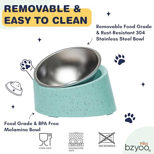 bzyoo 16oz Tilted Dog Bowl for Small Dogs & Cats, 15° Elevated Stainless Steel Pet Feeder, Ergonomic Anti-Vomiting Food Bowl for Frenchie, Pug, Persian Cat, Non-Skid Melamine Stand, Sprinkle (Green) - color: Green