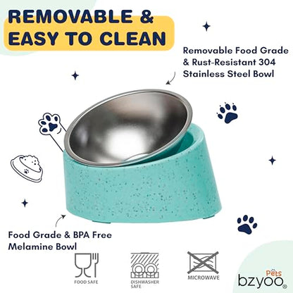 bzyoo 16oz Tilted Dog Bowl for Small Dogs & Cats, 15° Elevated Stainless Steel Pet Feeder, Ergonomic Anti-Vomiting Food Bowl for Frenchie, Pug, Persian Cat, Non-Skid Melamine Stand, Sprinkle (Green) - color: Green