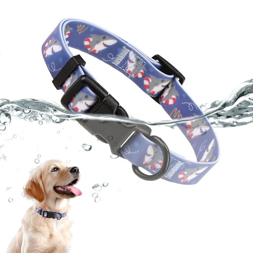 Soft Silicone IP68 Waterproof Dog Collar for Medium Dogs Boys Girls, Easy Clean and Odor Proof Rubber Dog Collars with No-Pull Quick Release Safety Buckle, Comfortable Adjustable Pet Collar,M - color: Shark, size: Medium(12" - 19")