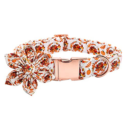 Dog Collar with Flower - Thanksgiving Turkey Print Puppy Collar Gift Puppy Soft Collar Pet Flower Adjustable Collars for Small Dogs - color: Turkey, size: Small (Pack of 1)