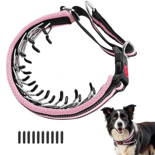 Martingale No Pull Dog Collar for Large Medium Small Dogs, Heavy Duty Nylon Adjustable Reflective Anti Pull Slip Collar with Buckle for Training Walking Hunting L Pink - color: Pink, size: L (19"-26" Neck, 1.5" Wide)