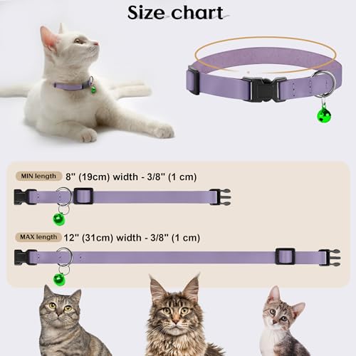 Breakaway Cat Collar with Bell - Leather Adjustable Kitten Collars with Safety Quick Release Buckle - Soft Small Pet Collars for Girl & Boy Cats (Lavender) - color: Lavender