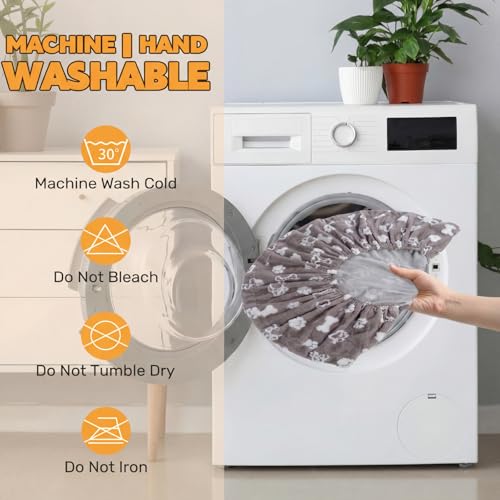 Oudain Washable Round Dog Bed Cover 30 x 30 x 10 Gray Paw Bone Prints Waterproof Dog Bed Cover Replacement for Round and Donut Dogs Beds Scratch Resistant Mattress Protector - size: 30" X 30" X 10", style: Gray Bone Paw Print