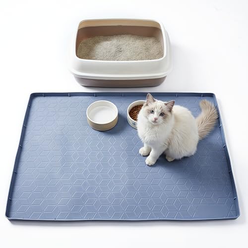 Silicone Cat Litter Mat for Litter Box, 31" x 22" Large Leak-Proof Tray, Scatter Control for Cat Litter, Soft Durable Material, Waterproof & Easy Clean Mat for Indoor Cats, Gray