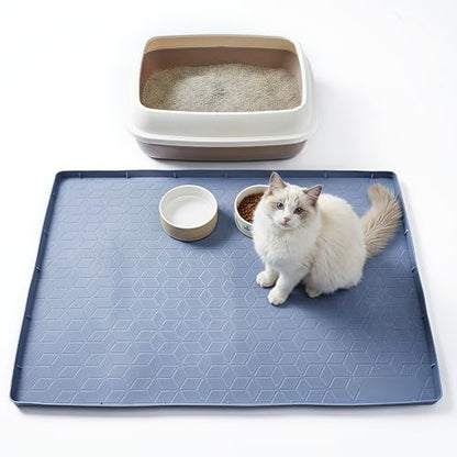 Silicone Cat Litter Mat for Litter Box, 31" x 22" Large Leak-Proof Tray, Scatter Control for Cat Litter, Soft Durable Material, Waterproof & Easy Clean Mat for Indoor Cats, Gray