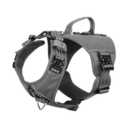 ICEFANG GN8 Tactical Dog Harness with 4X Metal Buckles for Small Sized Dogs,Reflective in Training Walking K9 Dog Vest,No-Pull Front Leash Clip,Adjustable Pet Harness (Grey, Small (Pack of 1)) - color: Grey, size: Small (Pack of 1)