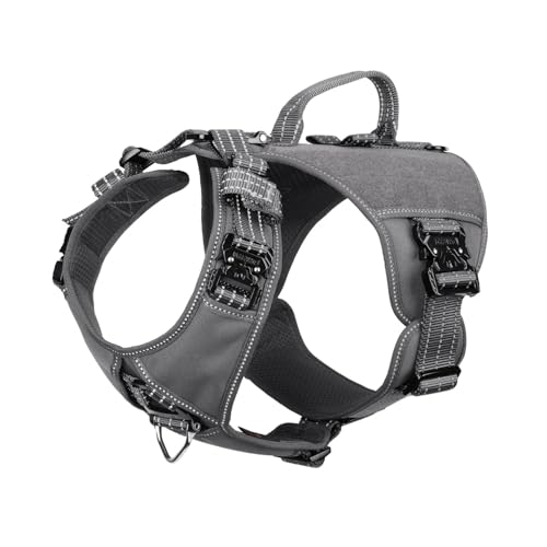 ICEFANG GN8 Tactical Dog Harness with 4X Metal Buckles for Medium Sized Dogs,Reflective in Training Walking K9 Dog Vest,No-Pull Front Leash Clip,Adjustable Pet Harness (Grey, Medium (Pack of 1)) - color: Grey, size: Medium (Pack of 1)