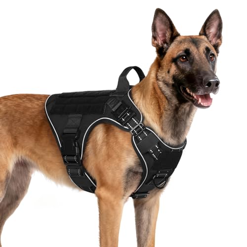 rabbitgoo Tactical Dog Harness Medium Sized, No Pull Upgraded Reflective Heavy Duty Molle Vest with Handle, Adjustable Military Service Dog Vest for Walking Hiking Training, Black, M - color: Black Reflective, size: Medium