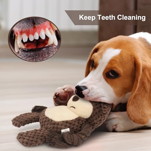 Dog Toys, Dog Squeaker Toys with Crinkle Paper, Stuffed Animal Dog Plush Chewing Toy, Cotton Rope Interactive Toys for Puppy, Small, Middle Dogs (Brown Monkey) - color: Brown