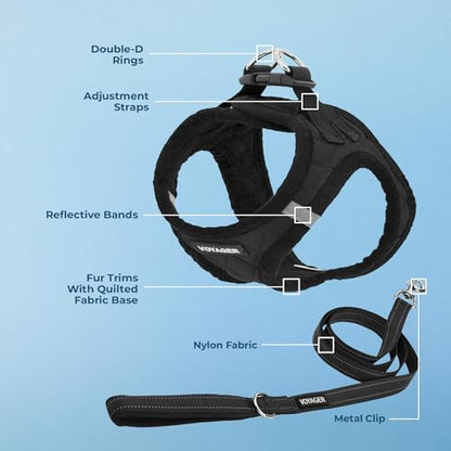 Best Pet Supplies Voyager Step-in Plush Dog Harness - Soft, Step in Vest Harness and Reflective Dog 5 ft Leash Combo with Neoprene Handle for Small and Medium Dogs, Black Plush, XS - color: Harness Leash Set (Black Plush), size: XS (Chest: 13 - 14.5")