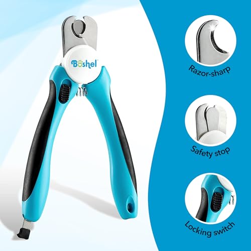 Boshel Large Dog Nail Clippers with Safety Guard to Avoid Over-Cutting Nails and Free Nail File, Razor Sharp Blades, Professional at Home Grooming - size: Large/Medium