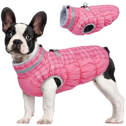 FUAMEY Dog Coat for Small Dogs,Waterproof Dog Winter Jacket with Harness Built in Puppy Cold Weather Coats Reflective Pet Vest with Zipper Warm Fleece Dogs Snowsuit Windproof Rose Plaid XS - color: Rose Plaid, size: XS(chest:14in)