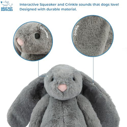 Best Pet Supplies Interactive Squeaky Dog Chew Toy, Ideal Dog Toys for Chewers, Small, Medium & Large Dogs, and Fetch Lovers - Bunny (Beige, Gray), Large - color: Bunny (Beige, Gray), size: Large