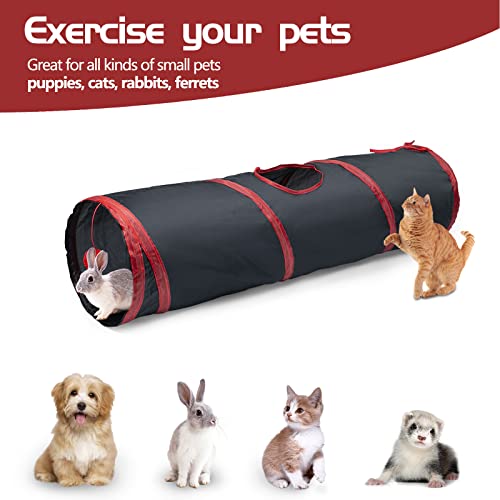 Sheldamy Cat Tunnel, 2-Way Collapsible Play Tunnel, Interactive Toy Maze for Small Animals, Red & Black - color: 2 Way Red & Black