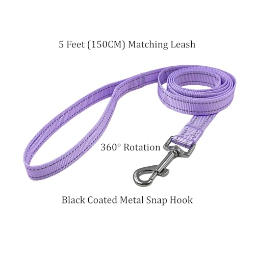 Dog Collar Leash Set, Durable Polyester with Reflective Strips, 5ft Matching Leash, Adjustable 4 Sizes for Small Medium Large Dogs.(XS, Purple) - color: Solid Purple, size: Extra Small