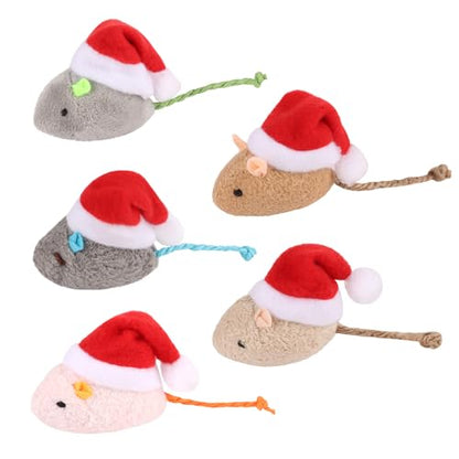 FOIMAS 6pcs Christmas Catnip Toys,Xmas Cat Toys Plush Mouse Interactive Chew Bite Toys for Cat Kitten Indoor - color: red xmas