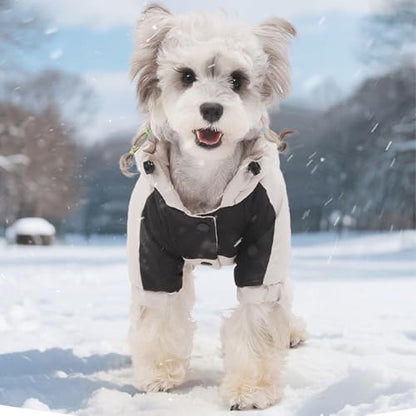 Warm Dog Coat with Hood,Waterproof Windproof Winter Full Body Dog Jacket Snowsuit,Adjustable Cold Weather Pet Clothes (Beige, XL) - color: Beige, size: XL