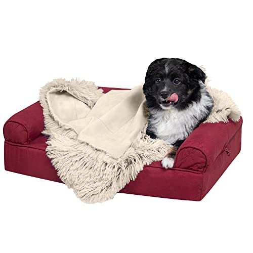 Furhaven Waterproof Throw Blanket for Dogs & Indoor Cats, Washable - Shaggy Plush Calming Long Faux Fur & Velvet Dog Blanket - Taupe, Small