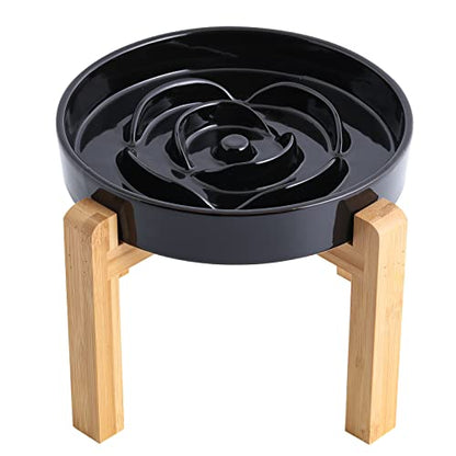 Black 8.66 in Dog Bowl Ceramic Slow Feeder for Medium Large Dogs,Elevated/Raised Slow Feeding Dog Food Water Dish Heavy Weighted,Puppy Dish for Fast Eaters,Puzzle Eating Bowl Modern Maze - color: Black Slow Feeder Elevated