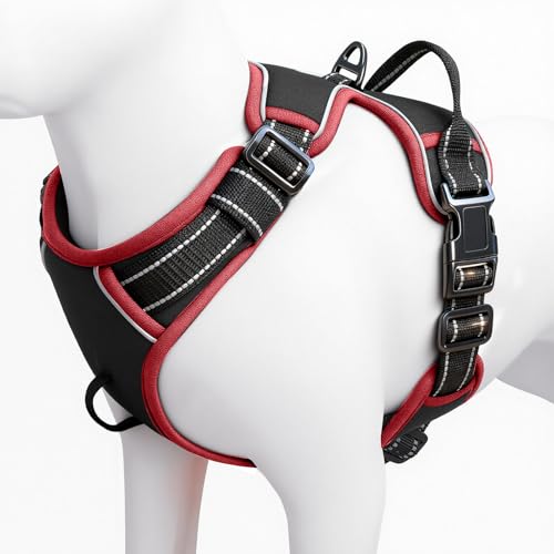 No Pull Dog Harness, No Chock Reflective Adjustable Soft Padded Pet Vest with Easy Control Handle, Easy Wearing with Stylish, Reinforced Knot, 2 Buckles - color: Black/Red, size: X-Small