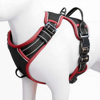 No Pull Dog Harness, No Chock Reflective Adjustable Soft Padded Pet Vest with Easy Control Handle, Easy Wearing with Stylish, Reinforced Knot, 2 Buckles - color: Black/Red, size: X-Small