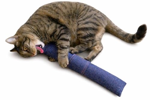 15” Refillable Catnip Kicker Toy for Cats – Handmade in USA Plush Kick Stick Filled with 1 oz Premium Catnip & Extra Catnip Included – Interactive Bunny Kick Toy (Dark Denim) - color: Dark Denim