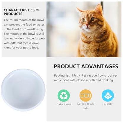 PRETYZOOM Ceramic Cat Water Bowl Pet Feeding Bowl with Anti-Spill Design White Closed Rim Pet Feeder for Indoor Cats for Food and Water