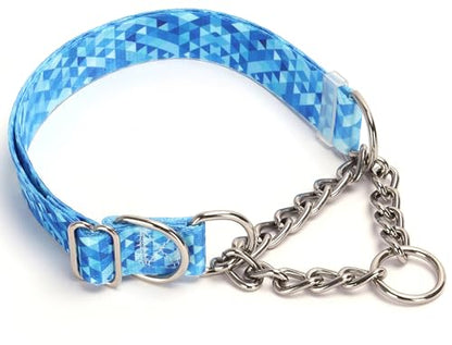 Martingale Dog Collar with Stainless Steel Chain, No Pull Slip Cinch Choker Choke Collar Training Escape Proof Heavy Duty Dog Collar for Medium Large Extra Large Pet Boy Male Dogs, Blue L - color: 5, size: XL(Neck22-28)