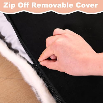 Bedfolks Waterproof Crate Bed, Plush Dog & Cat Bed with Removable Washable Cover, Faux Fur Kennel Pad, 21"x13", Black-White Cowhide - color: Black-white cowhide, size: X-Small(21x13'')