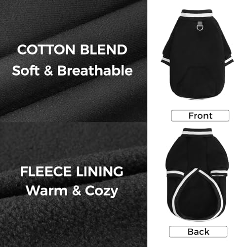 BINGPET Small Dog Sweater Pullover Fleece Vest with Leash Hole & D-Ring,Cotton Dog Hoodie for Small Medium Large Dogs Puppy Boys Girls,Thick Soft Fleece Winter Dog Clothes Cold Weather Sweatshirt Coat - color: Black, size: XS(Chest: 15",Neck: 10",Back: 10
