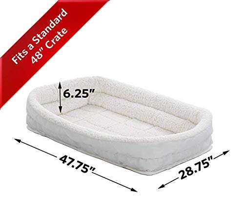 MidWest Homes for Pets XL QuietTime Double Bolster Pet Bed, White Plush 48-Inch Crate Mat with Stacked Bolsters, Machine Washable, Secure Fit with Elastic Straps - color: White Plush, size: 48-Inch