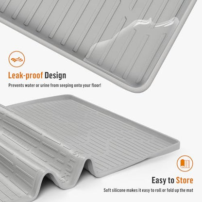 Silicone Cat Litter Mat, 24" x 24" Large Cat Litter Box Mat Litter Trapping Mat for Scatter Control, Waterproof, Soft on Kitty Paws, Clean Floor (Grey) - size: 24"L x 24"W