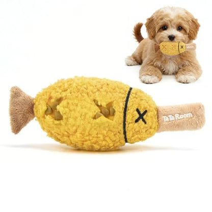 Grilled Fish Skewer Hide & Seek Plush Toy for Small Dogs & Puppies: Treat Dispensing Pocket, Squeaker and Crinkle Sounds, Tear-Resistant Chew for Aggressive Chewers - color: Yellow - Fish Skewer