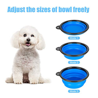 Pack of 2 Large Size Collapsible Dog Bowl, Food Grade Silicone BPA Free, with Carabiner Clip Foldable Expandable Cup Dish for Pet Cat Food Water Feeding Portable Travel Bowl (Blue & Red) - size: Pack of 2