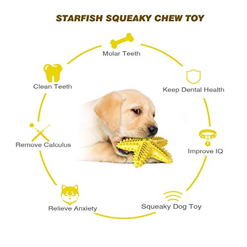 Squeaky Dog Toys - Starfish Natural Teeth Cleaning Toy for Small & Medium Dogs - Yellow - color: Starfish Yellow