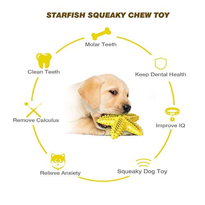 Squeaky Dog Toys - Starfish Natural Teeth Cleaning Toy for Small & Medium Dogs - Yellow - color: Starfish Yellow