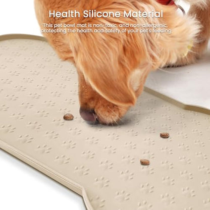 PWTAA Dog Food Mat Anti-Slip Silicone Dog Bowl Mat Thicker Pet Placemat Waterproof Cat Feeder Pad with Raised Edge Puppy Kitten Feeding Mats Suitable Small Medium-Sized Dogs Cats Eating Tray - color: Beige, size: 19.4" x 9.8"